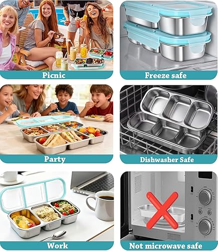 Miniatura 6 de Contenedores de almacenamiento de alimentos con tapa hermética, contenedores de aperitivos de acero inoxidable, caja de almuerzo de metal a prueba