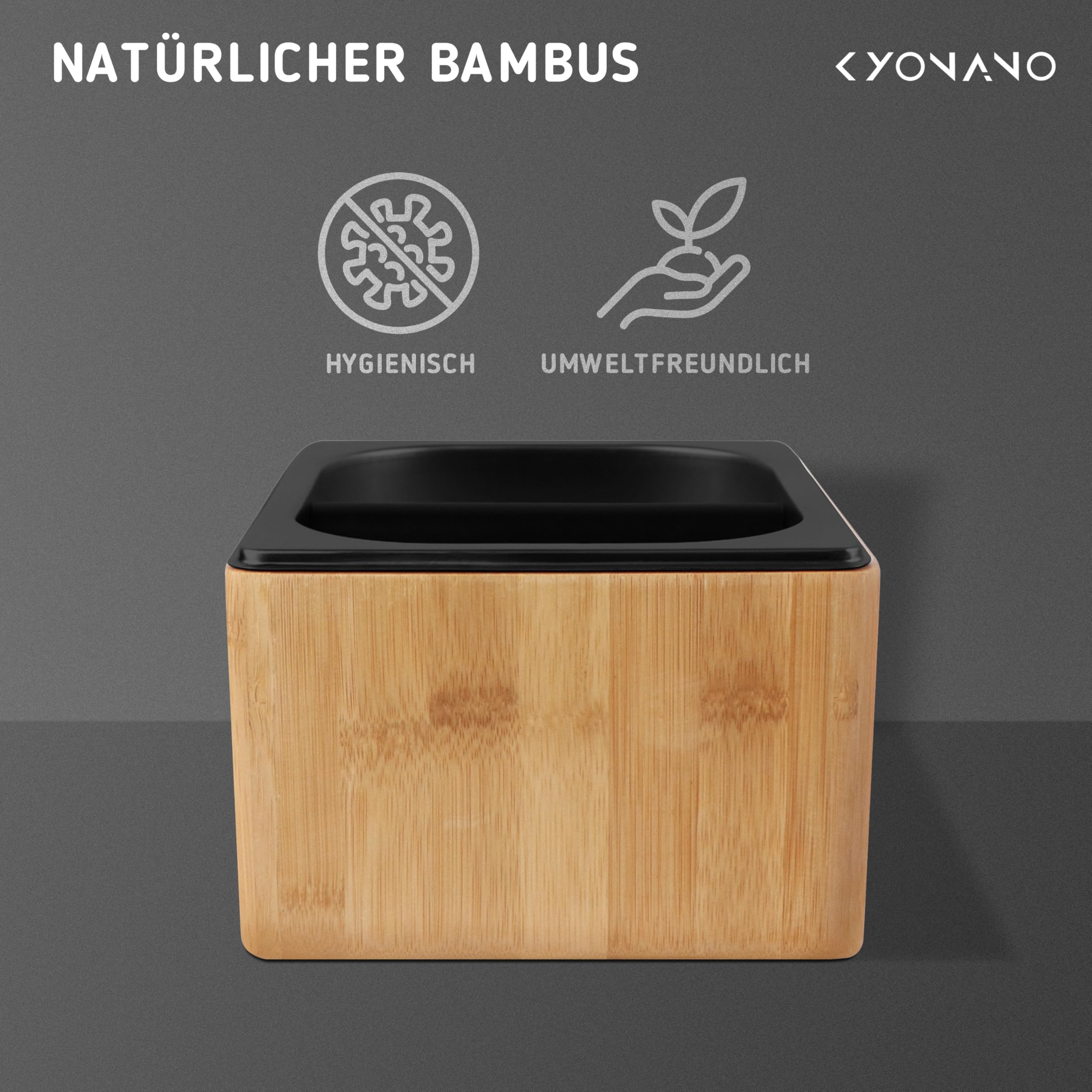 KYONANO 2L Bambus & Edelstahl Abklopfbehlter fr Siebtrger