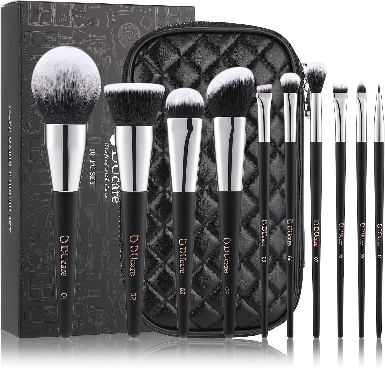 DUcare Makeup Brushes with Case 10Pcs Travel Makeup Brushset Women Gift Premium Synthetic Kabuki Foundation Blending Brush Face Powder Blush Concealers Eye Shadows with bag