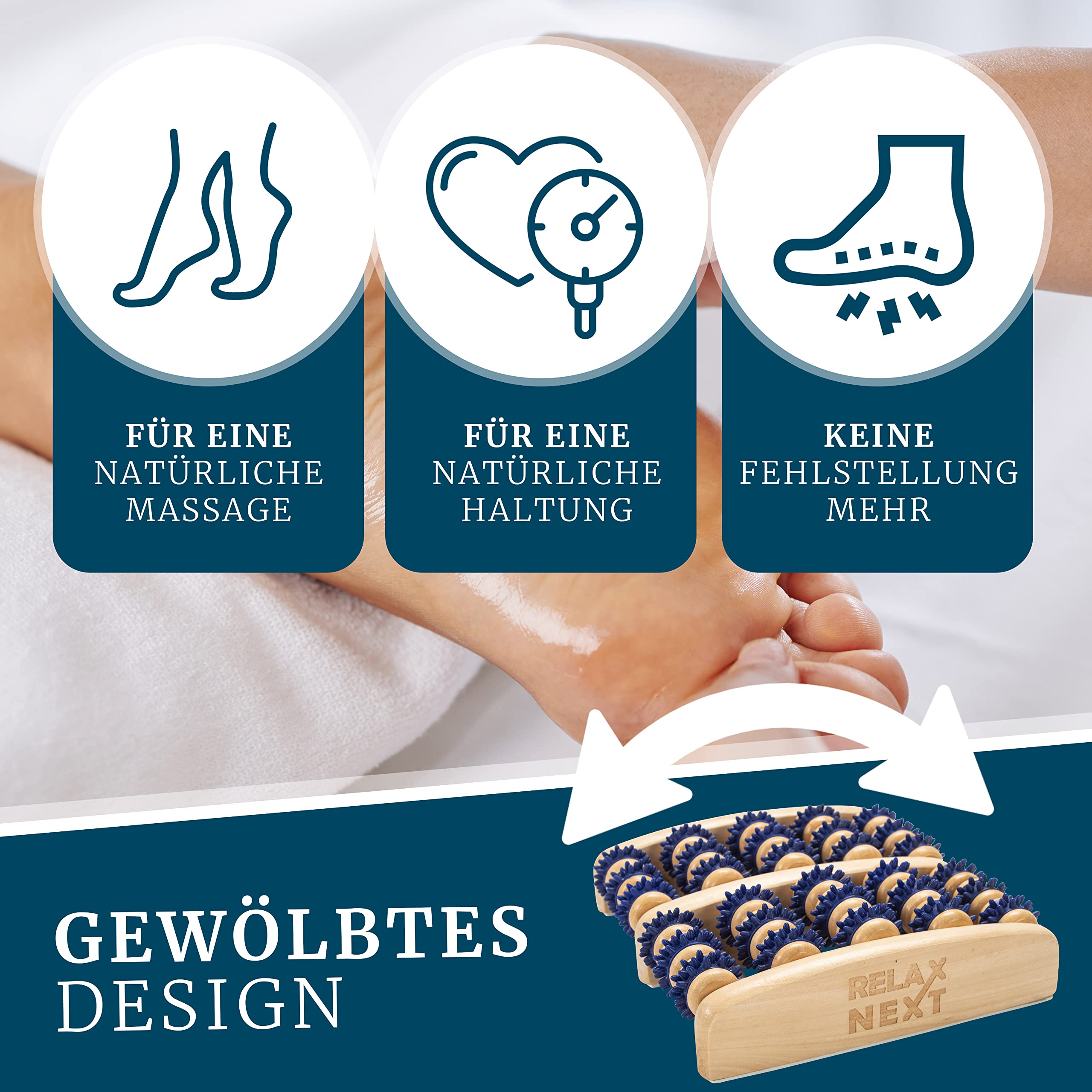 relax next Fußmassageroller aus Holz – Reflexzonen-Fußmassagegerät – Relax Next, Zweifuß-Massageroller aus Holz – auch als Geschenk erhältlich