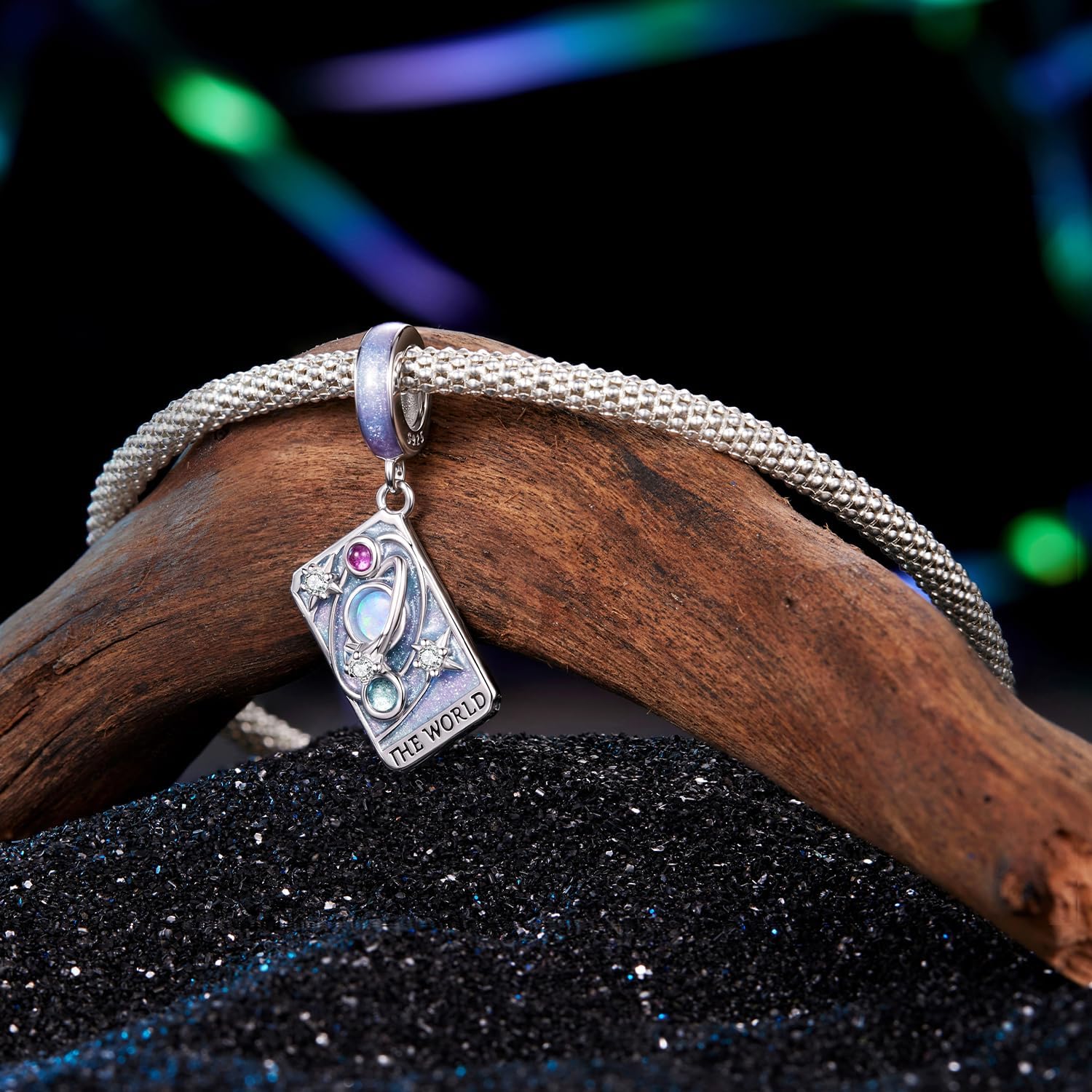 Tarot Card —The World Charm, Genuine 925 Sterling Silver Charm, Compatible with Pandora Bracelet, Gift Box Packaging