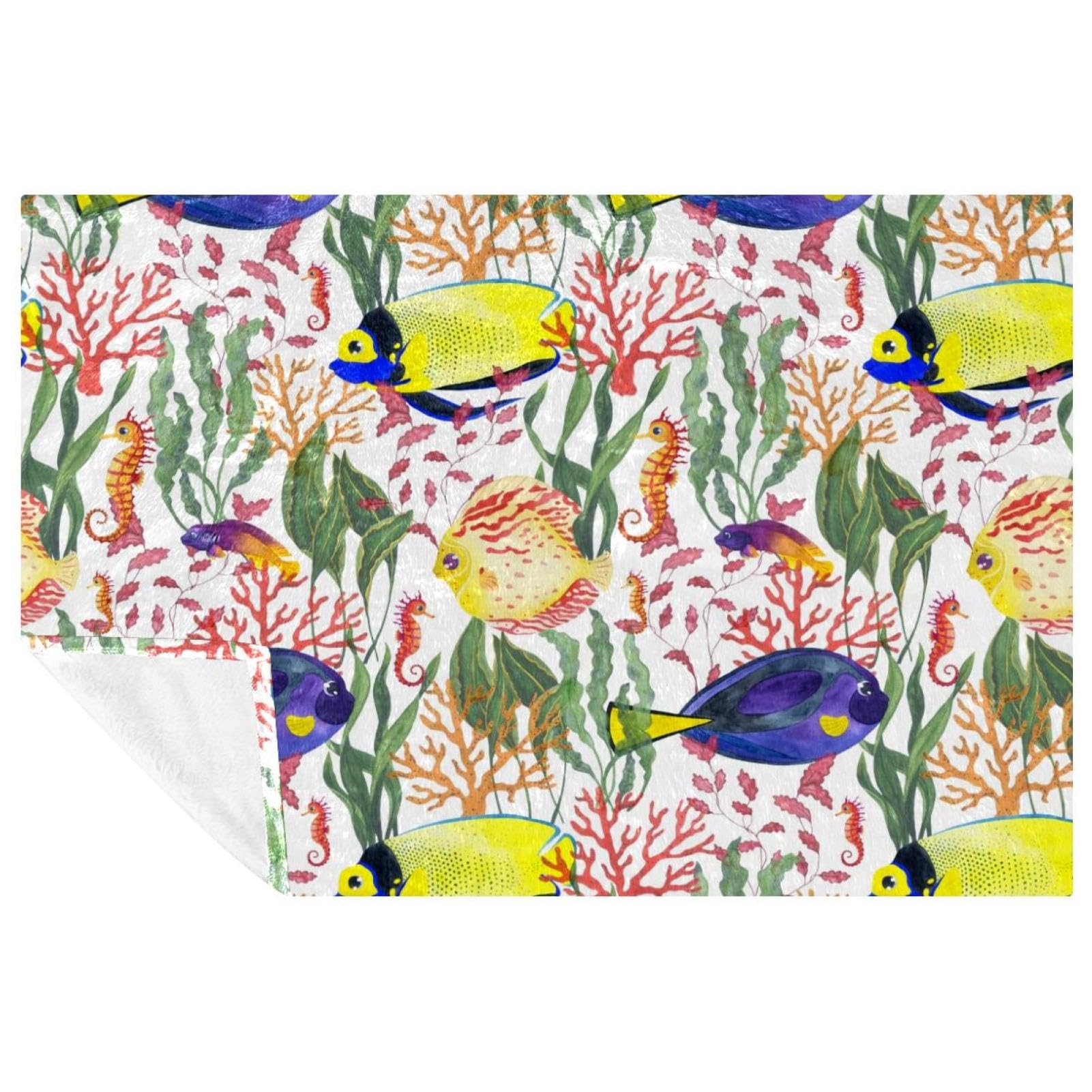 Couverture chaude imprimé corail et faune marine au toucher velours Premium