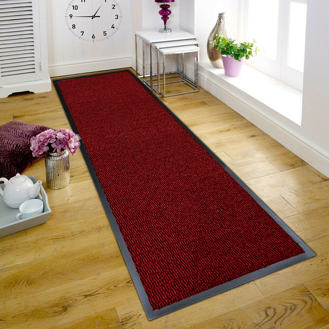 TrendMakers Extra Large Big WINE RED Heavy Duty Black PVC Edge Pile Top Rubber Barrier Entrance Door Kitchen Utility Dust Floor Hall Hallway Runners Mats Rugs 60cm x 160cm | POLYPROPYLENE PILE — image 1