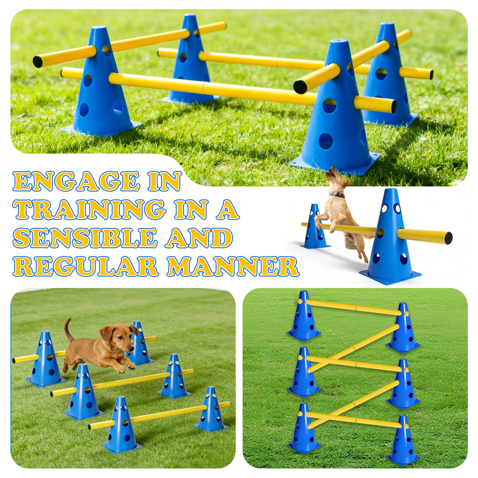 Set di Ostacoli a Incastro per Cani, cavalletti Grandi, Set di Ostacoli, Ostacoli Regolabili per Il Gioco del Calcio, Sport equestri (8 Coni Alti 23 cm + 8 Bastoncini)