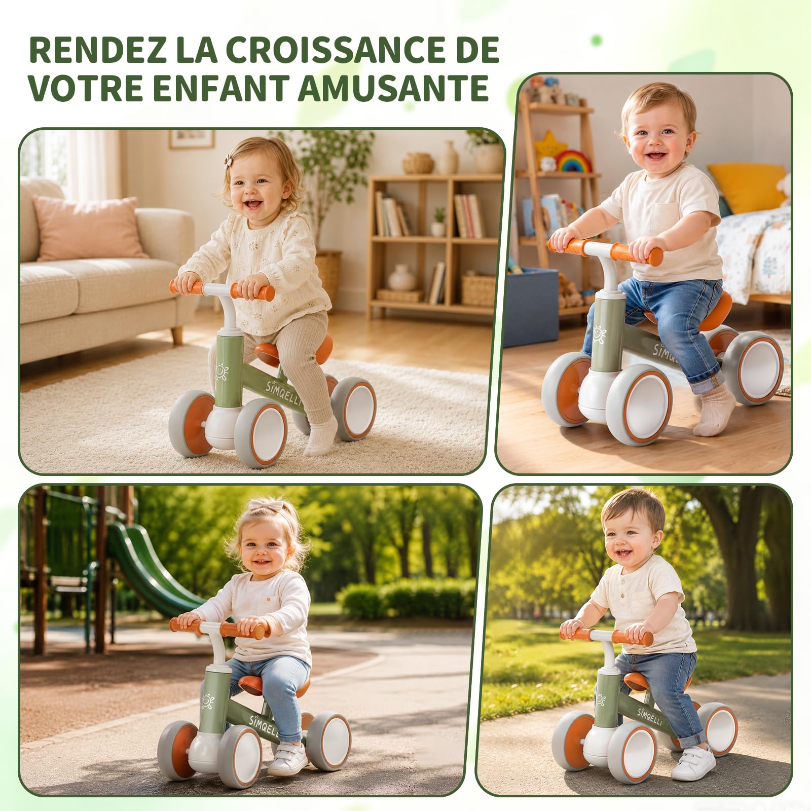 Draisienne Bebe 1 an, Jouet Enfant pour 10-24 Mois, Vélo sans Pédales, Porteur Enfant 1 an, 4 Roues Vélo d'équilibre pour Garçons et Filles, Premier Cadeau Bébé Anniversaire Noel