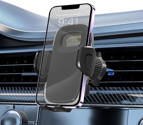 YISH Mobile Phone Car Holder Air Vent：360° Rotatio Car Phone Mount, [Updated Hook & Silicone] Mobile Phone Automobile Cradles for iPhone Samsung Google Sony iPhone (Black)