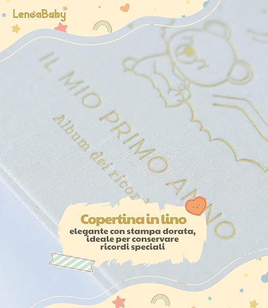 Album Nascita Bambina e Bambino Il Mio Primo Anno Copertina In Lino e 75 Pagine + Adesivi | Libro Ricordi Neonato Ideale per Regali Nascita Bimba/o | Album Fotografico Neonato per Regali Baby Shower - 4