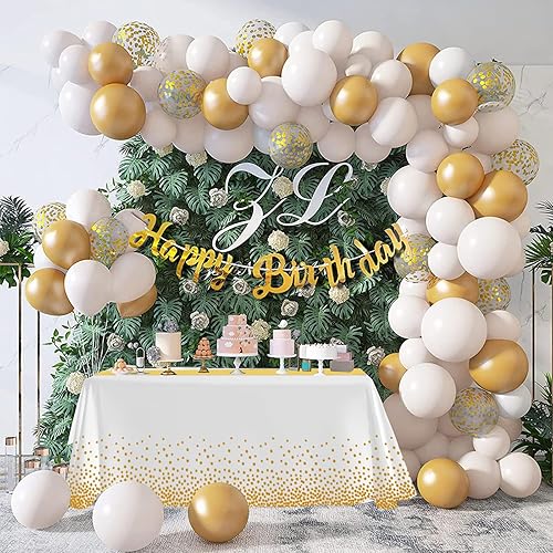 Miniatura 6 de Paquete de 20 manteles de plástico desechables y satinados, mantel desechable blanco rectangular y dorado para cumpleaños, baby shower, aniversario,