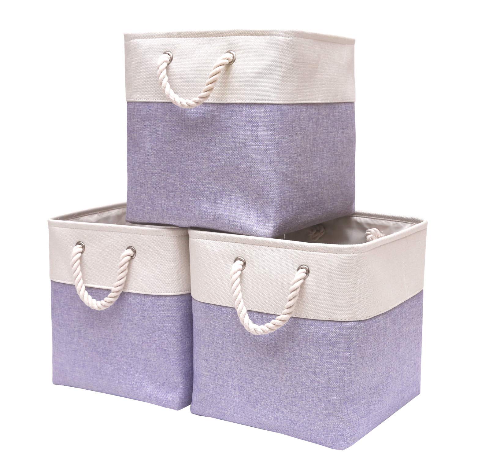 DECOMOMO Storage Baskets | Storage Boxes Fabric Organiser Storage for Wardrobe, Toys, Shelves, Office, Home & Nursery (Large Grey and White 15 x 11 x 9.5 – Set of 3) — view 16