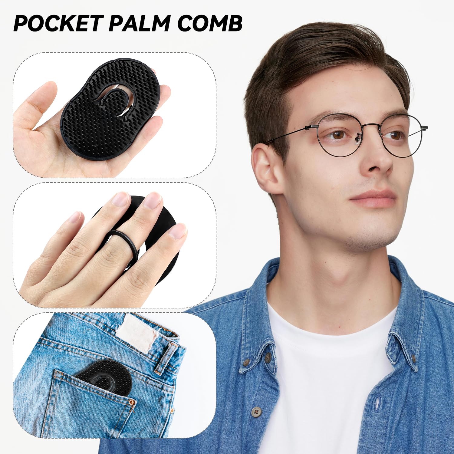 Peines de palma de bolsillo, cepillo masajeador para el cabello, peines de palma para hombres, cepillo de bolsillo negro (10 unidades tipo dedo)