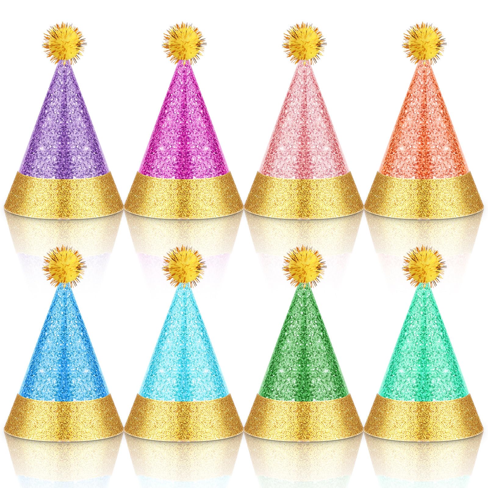 Sonwyoung 40 Pcs Mini Party Hats with Pompoms, Glitter Stuffed Animals Birthday Party Cone Hat for Stuffed Animals Pets