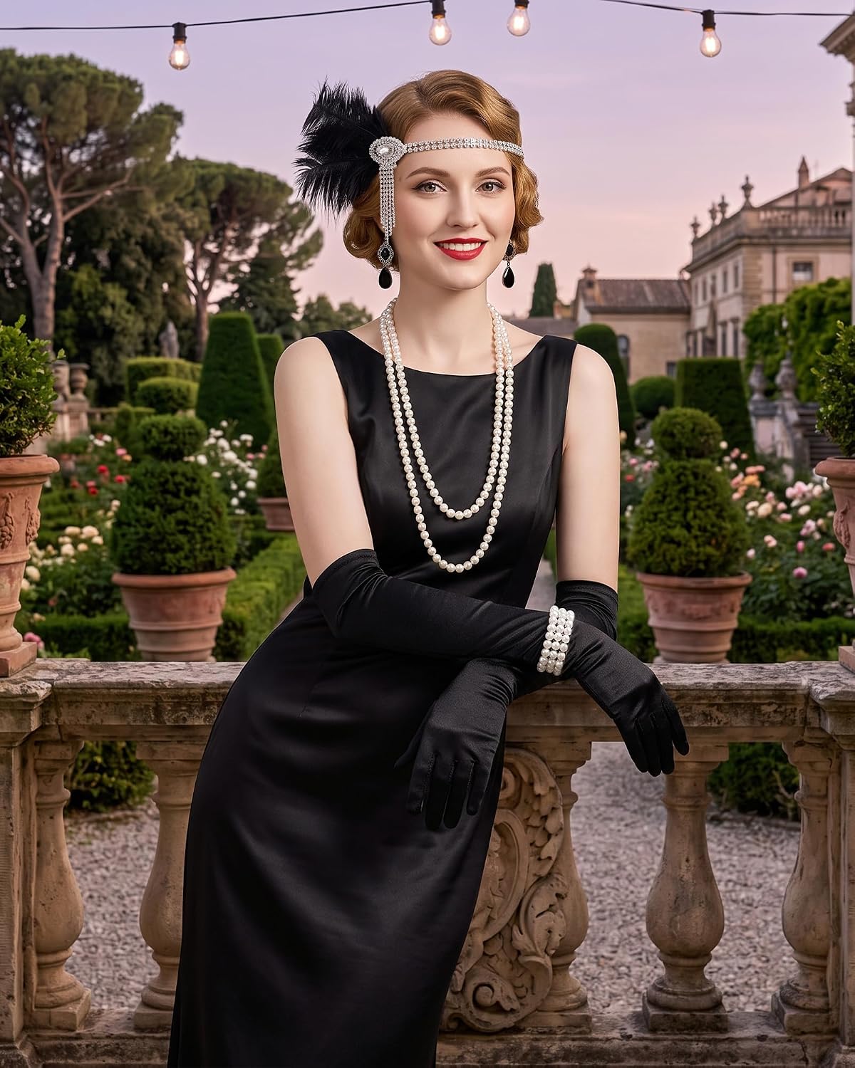 Black 1920s Flapper Accessories for Women, Great Gatsby Costume Set