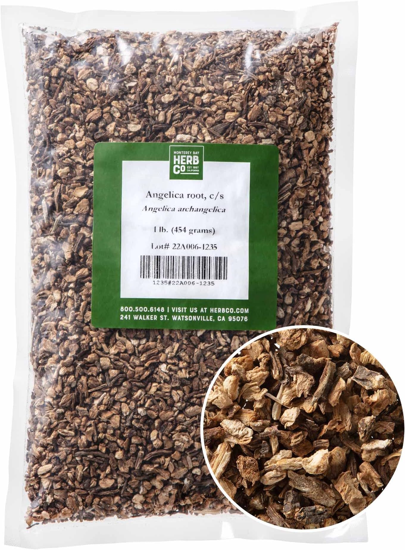 Angelica Root Cut & Sifted, by Herb Co, Angelica Archangelica Officinalis, Angel of Herbs, from Albania, Kosher, for Tea, Baking, Gin & Beverage Flavoring, 1 lb
