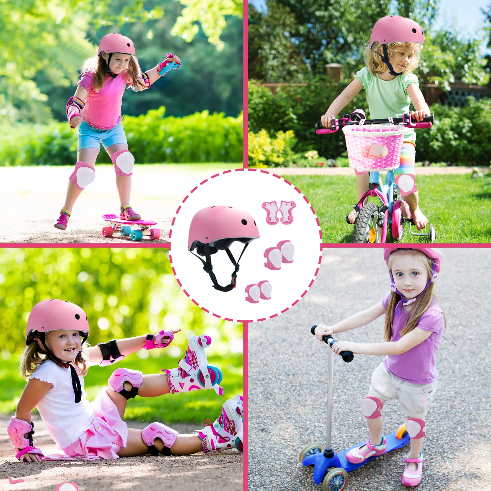 Protection Roller Enfant, 7 Pcs Sets de Protection Rollers, Réglables Coudières Genouillère, Casque Vélo Enfant Kit pour Roller, Vélo, Skateboard, Trottinette