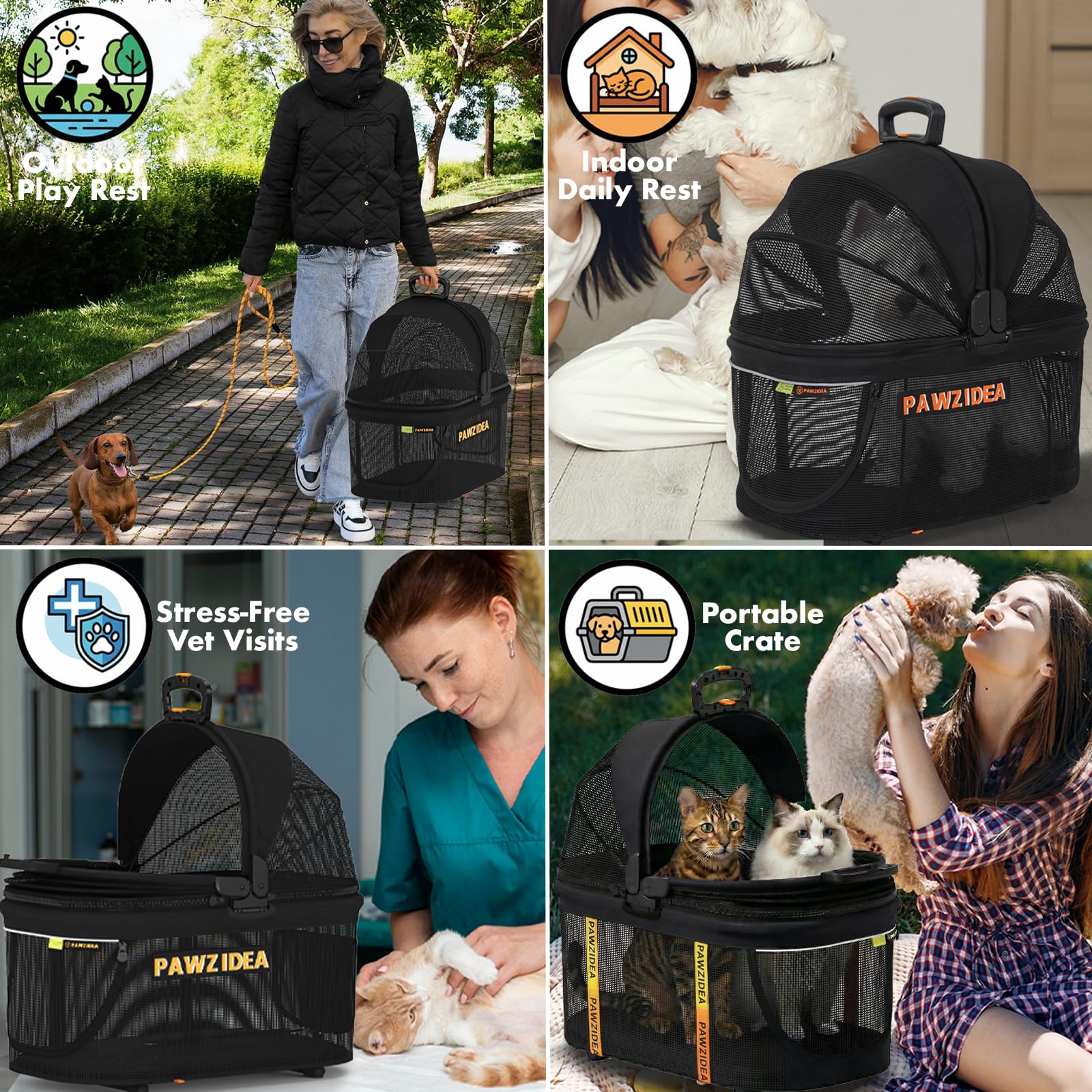 PAWZIDEA Double Pet Stroller with 2 Detachable Carrier, Lightweight Portable Travel Crate & Car Seat Combo & TSA-Approved Expandable Carrier, Foldable Jogger Stroller for 2–4 Cats or Small/Medium Dogs - image 7