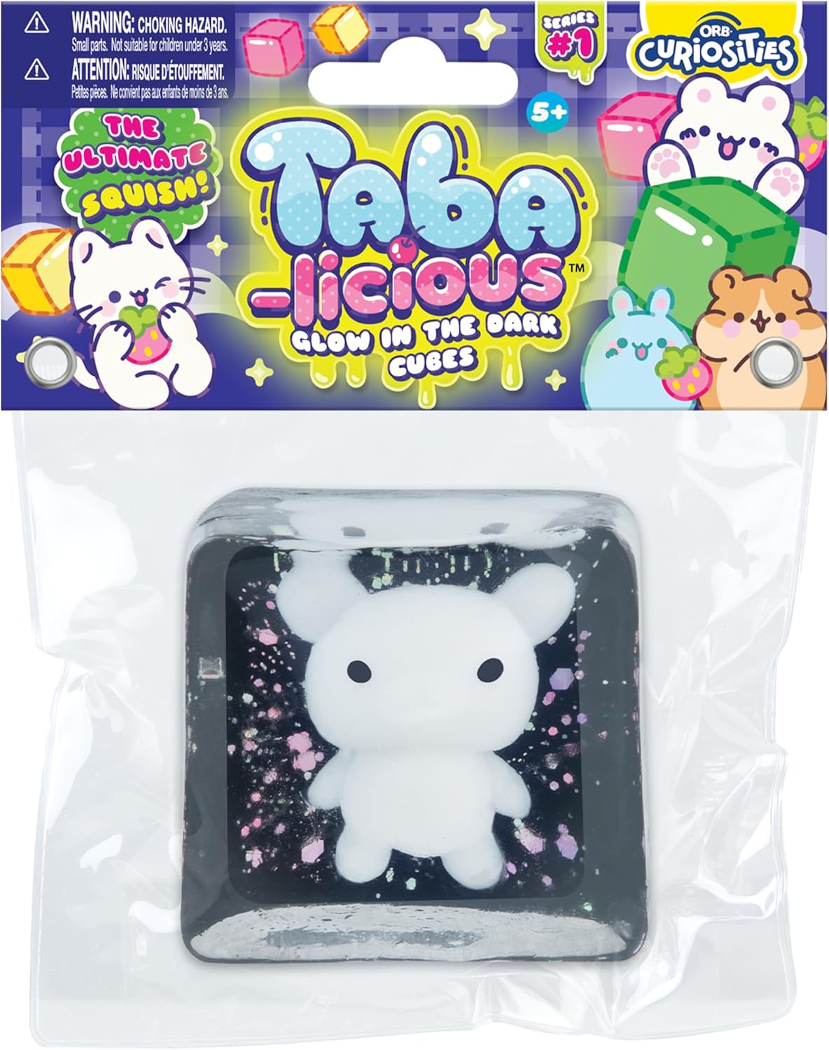 ORB Tabalicious TABA Squishy Glow in The Dark White Bear Stress Cube Toy - Soft, Sticky, Glowing TABA Squishy Animal Stress Cubes - Fun Stress Ball Squishies - Kawaii Fidget Toys for Kids and Adults
