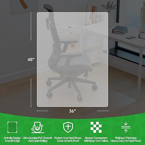 Miniatura 7 de Tapete para silla de oficina para suelos de madera dura, tapete de oficina fácil de deslizar para sillas rodantes, tapete transparente para silla