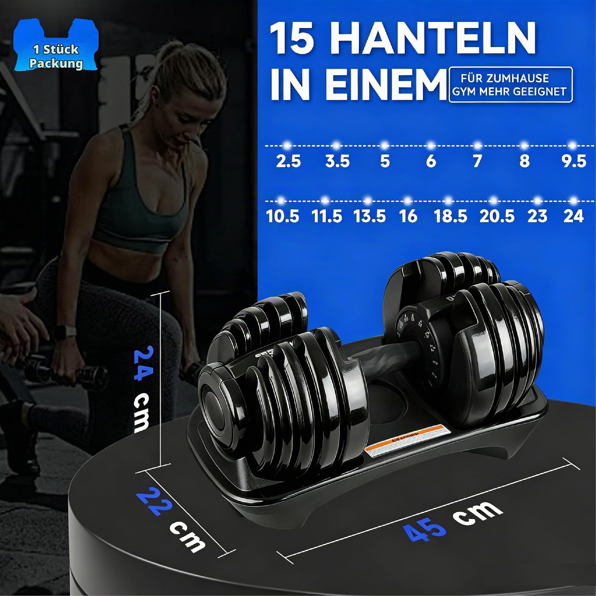 Verstellbare Hanteln 12kg-40kg, Männer & Frauen | Einstellbare Platzsparende Hantel, Verstellbare Kurzhanteln, Anti-Rutsch Griff, Platzsparend