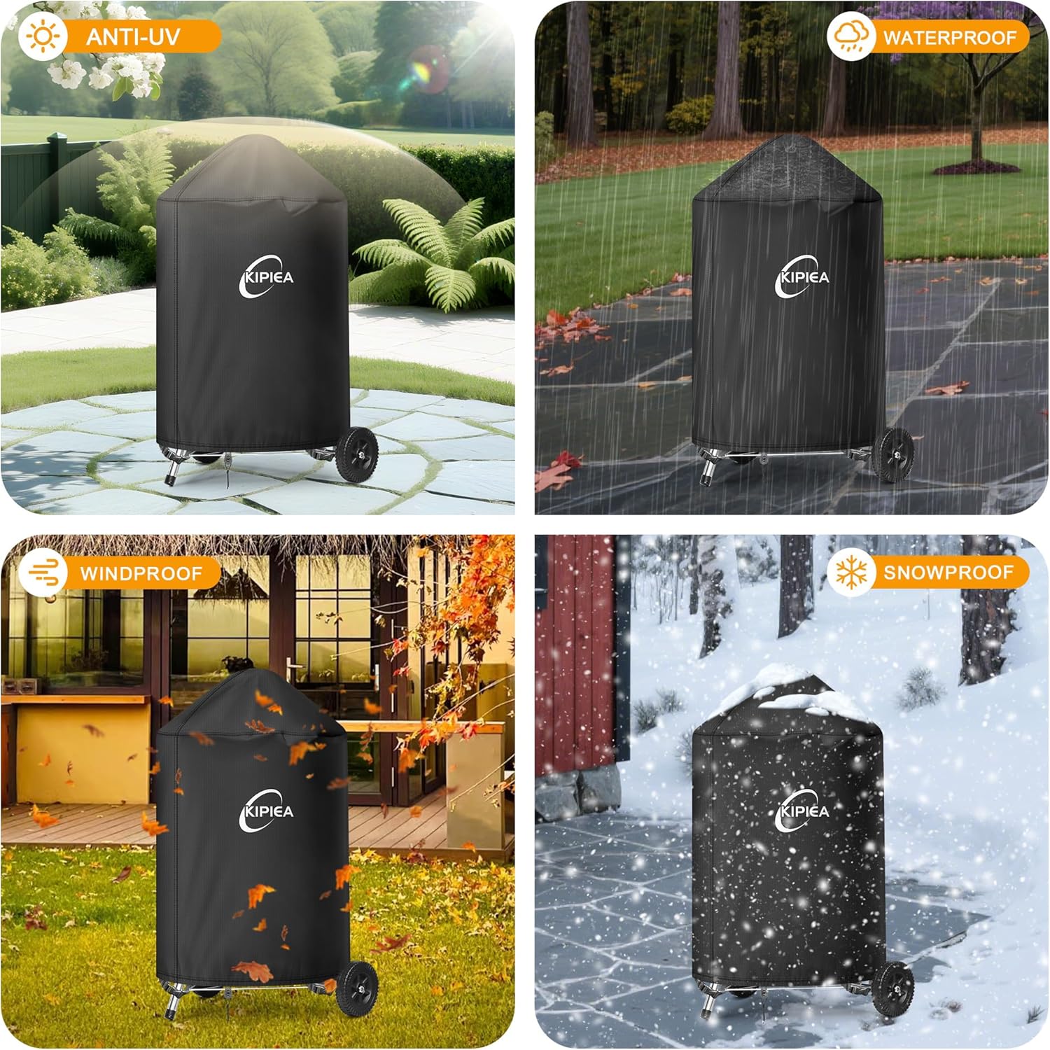 Kipiea 600D Grill Cover for Weber 22 Inch Charcoal Kettle, Heavy-Duty Oxford BBQ Grill Covers with 3 Buckles, Waterproof, Wind Resistant, Anti UV, No Tears (28" W X 28" D X 35.5" H)