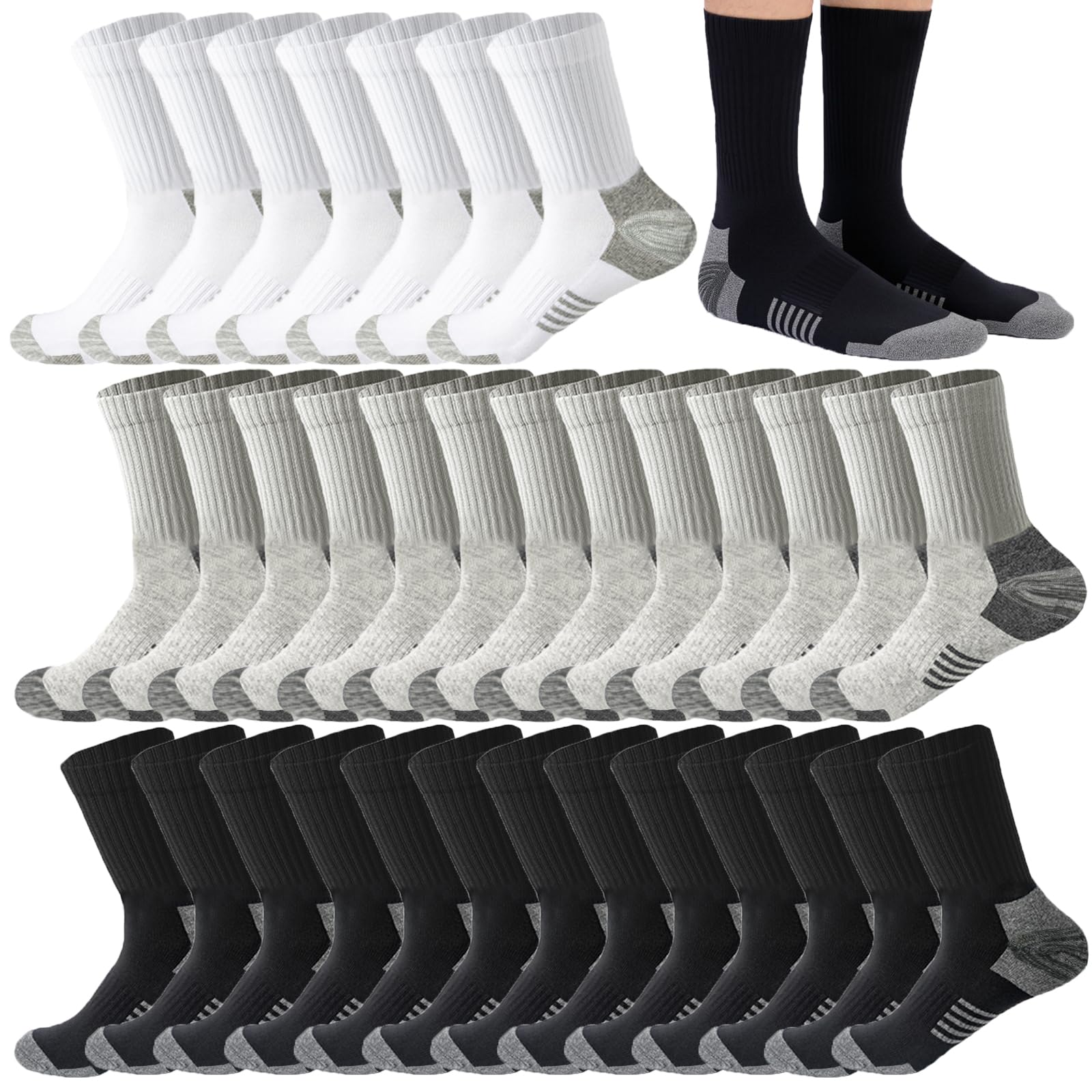20 Pairs Crew Athletic Socks for Men Moisture Wicking Cushion Crew Socks for Sport Running Traveling-image-17