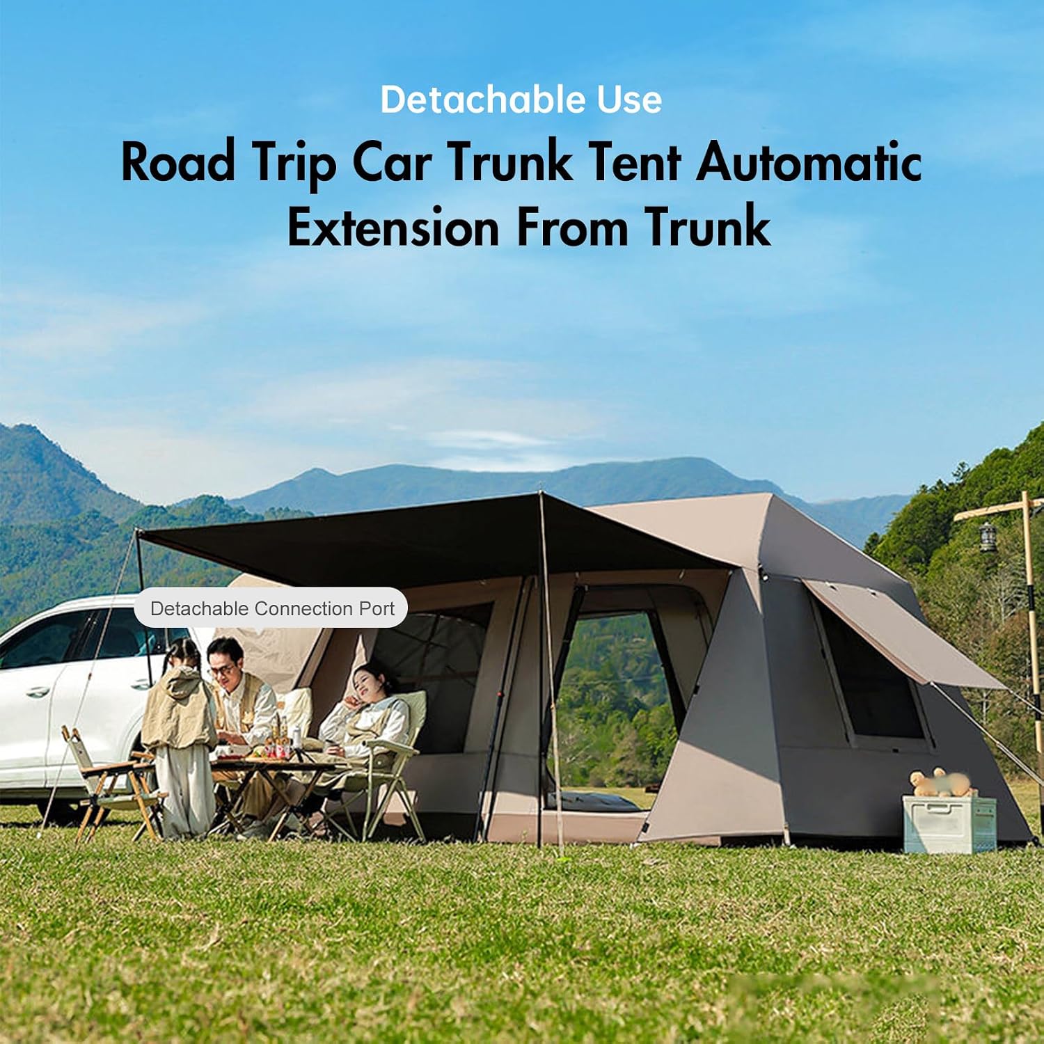 Drfeify Car Tailgate Tent, Automatic Quick Release SUV Camping Shelter with 2 Rooms & Awning UPF50+ PU3000mm for Family Outdoors
