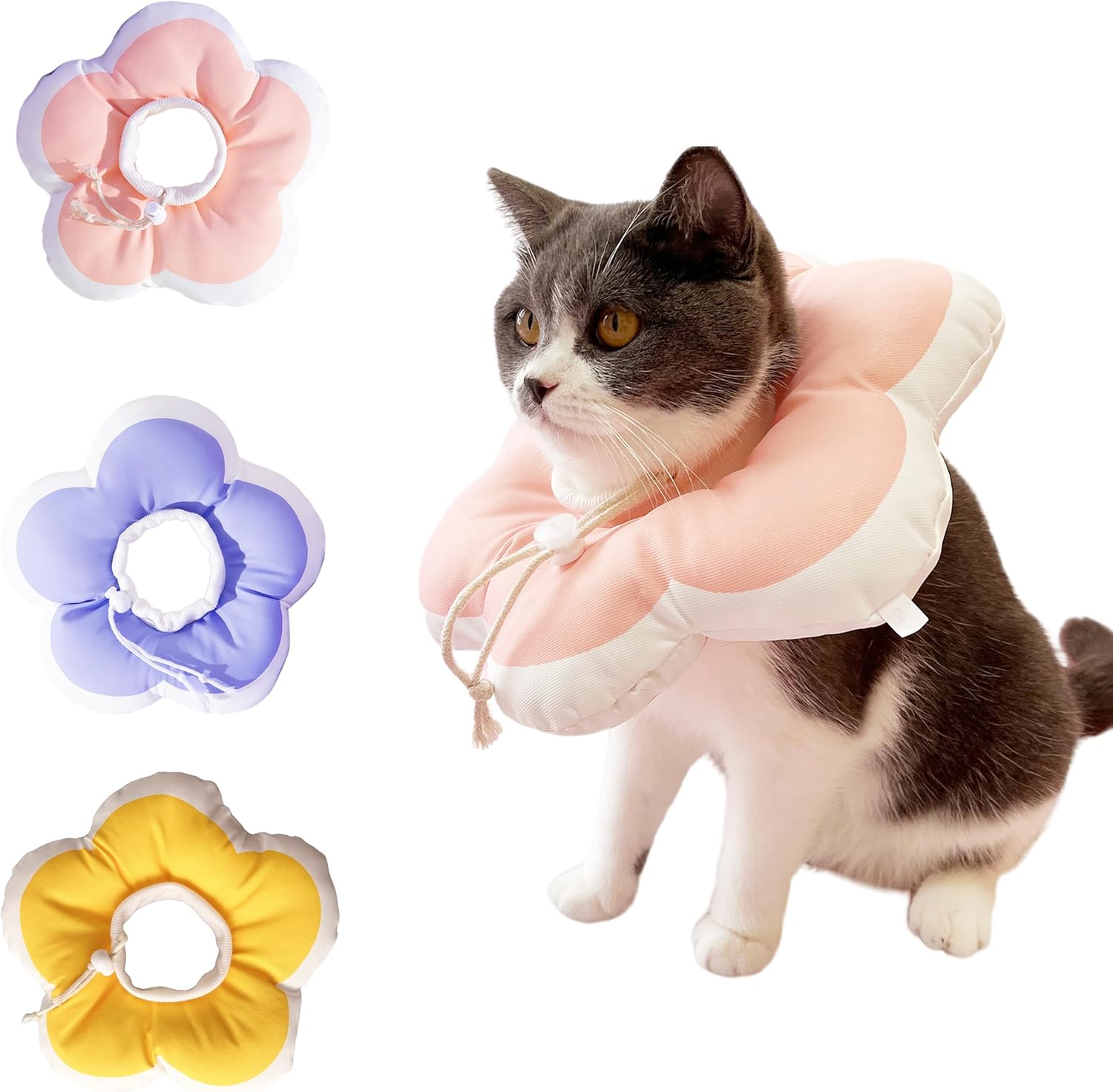 Cat Cone Collar Soft, Adjustable Kitten Cones After Surgery, Waterproof Kitten e Collar Soft to Stop Licking (Yellow Flower, XS)