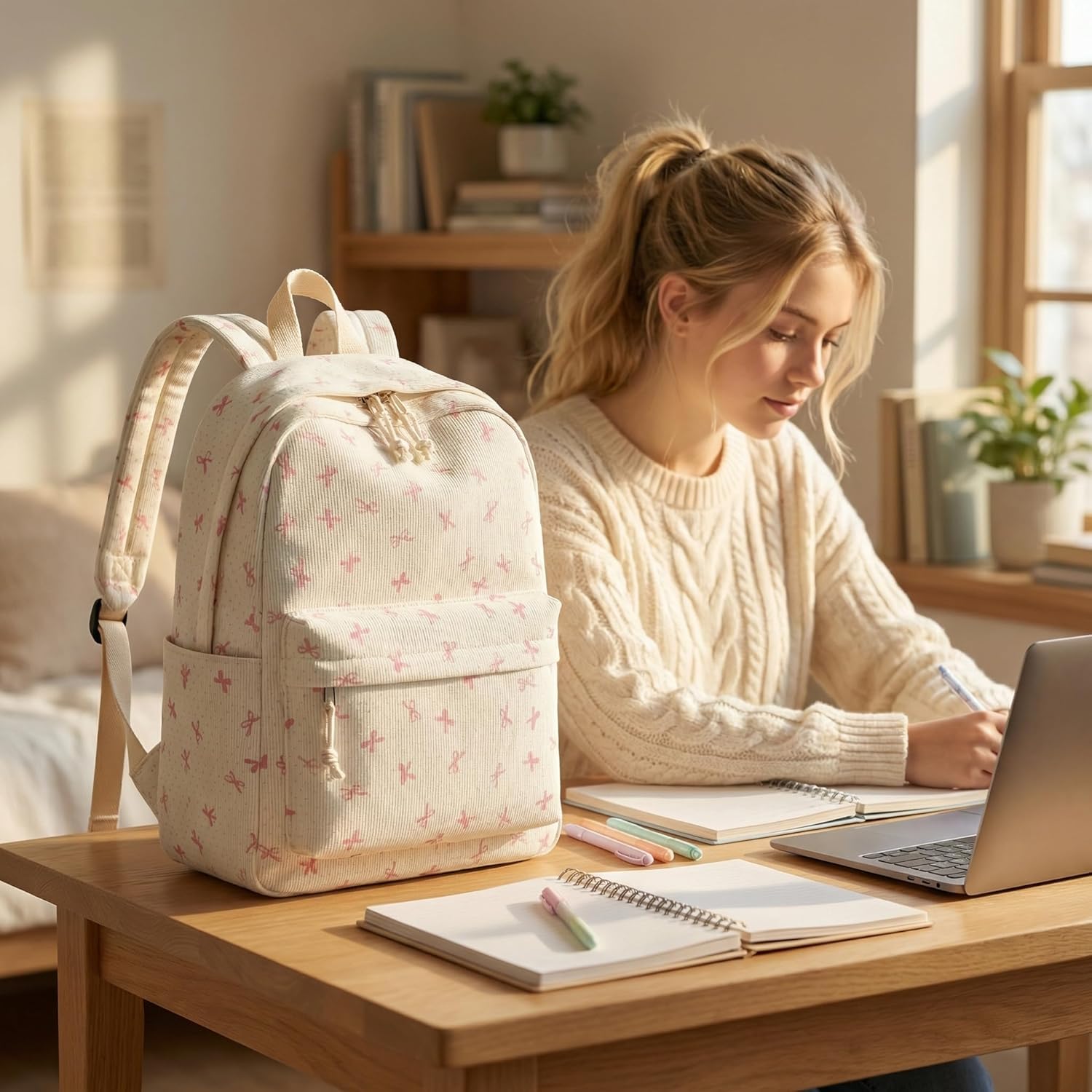 LEDAOU Backpack for Girls, 17" Kids Backpack for Girls Age 8-15, Corduroy Elementary Middle School Women Laptop Backpacks