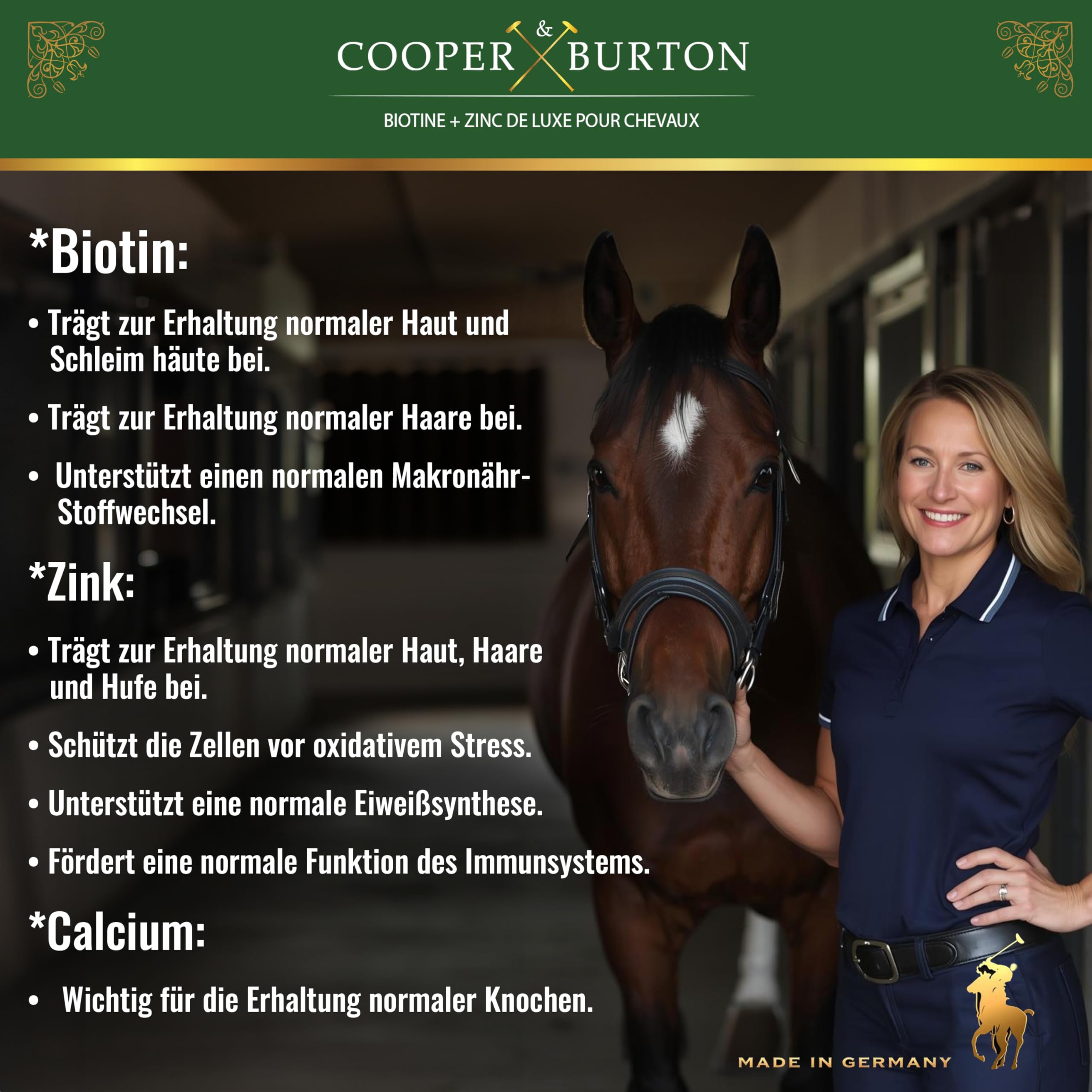 COOPER & BURTON Biotin Zink Pro Huf Complex 750 g – Hochdosierte Rundum-Versorgung für Pferde & Ponys- Premium Pulver für Hufe, Haut, glänzendes Fell & Immunabwehr - bei Mauke, Hufproblemen