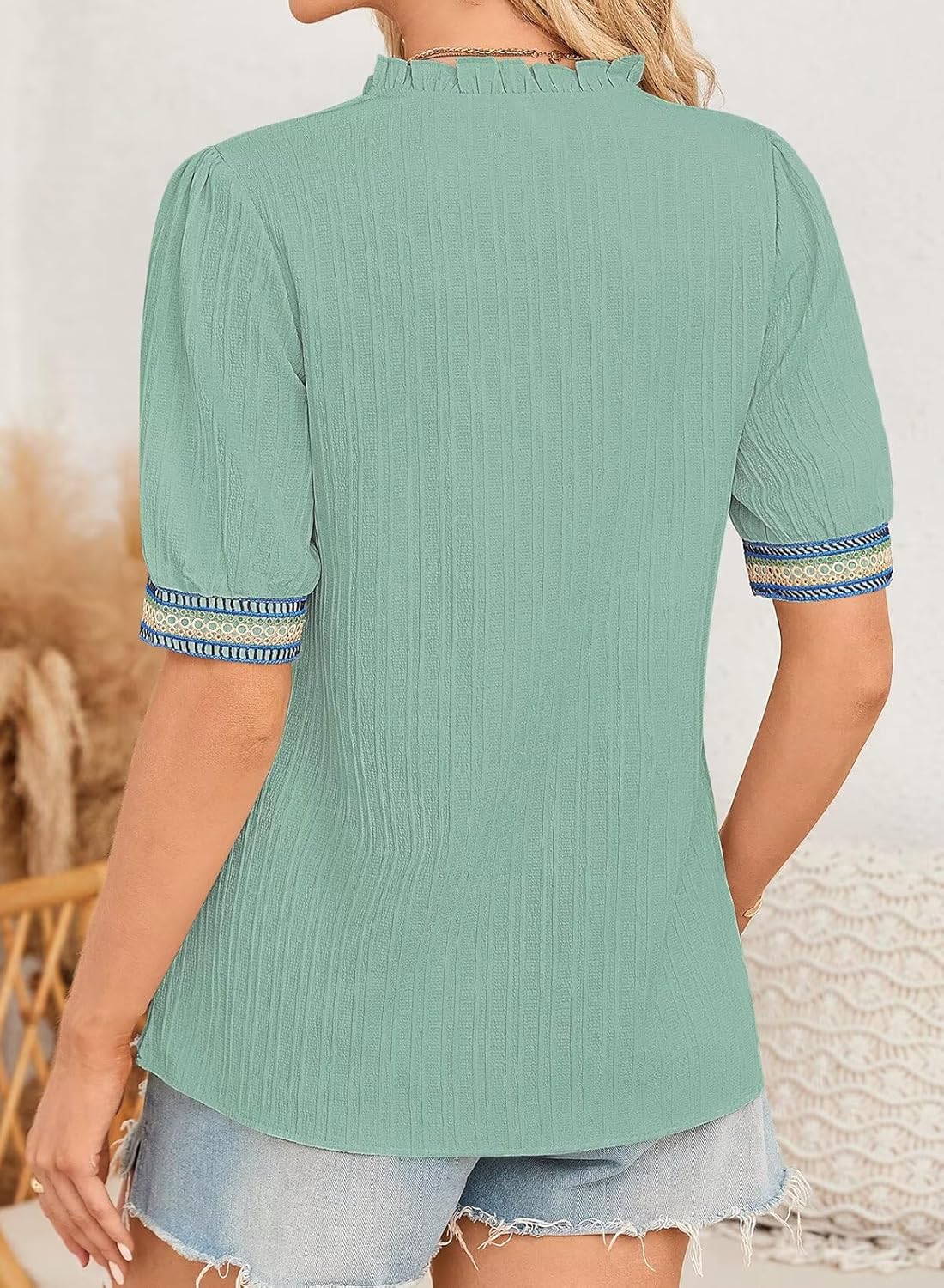 Womens Summer Tops Short Sleeve Lace V Neck Shirts Business Casual Flowy Boho Blouses Dressy Work Outfit Trendy 2025 - Image 3