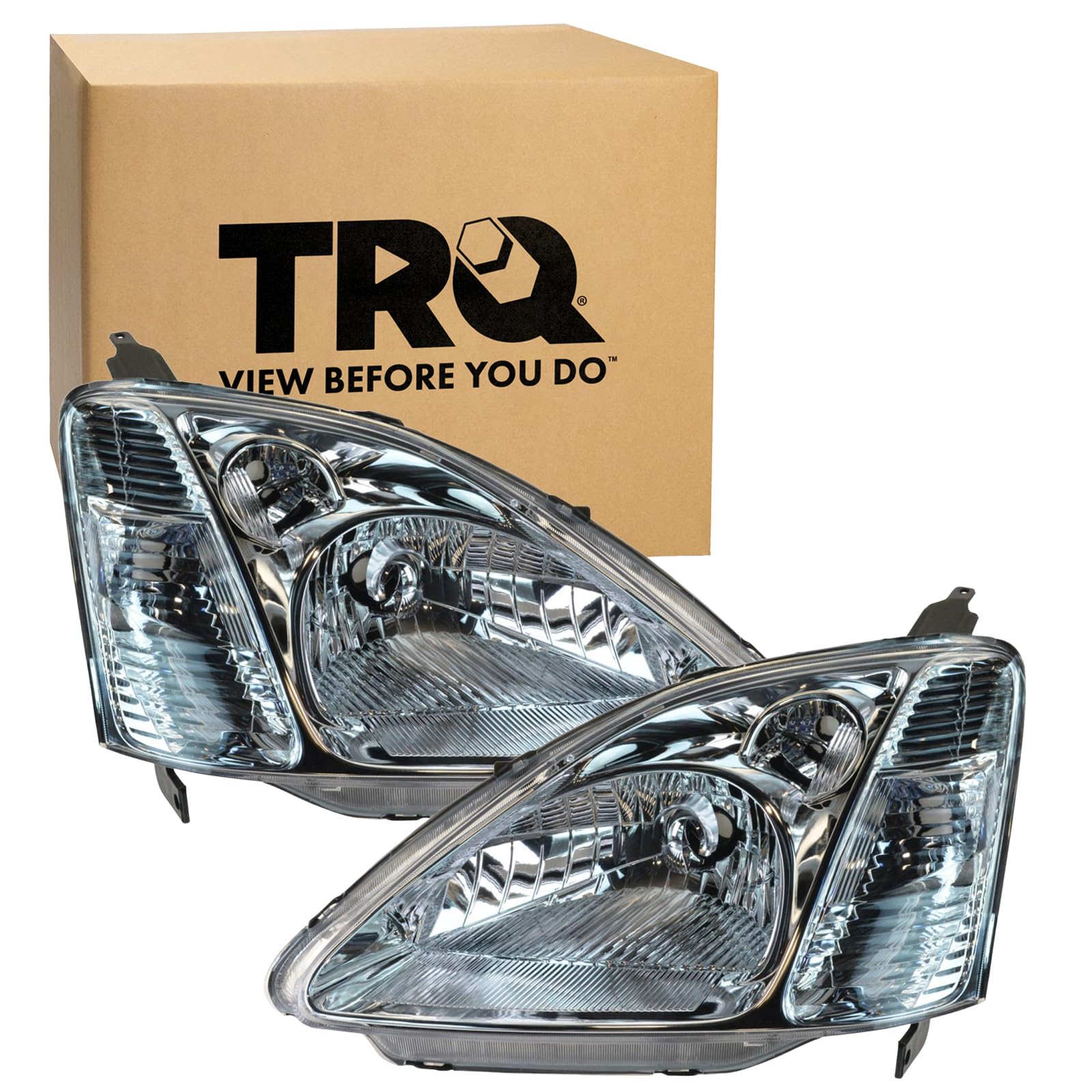 TRQ 2 Piece Headlight Assembly Set Driver &amp; Passenger Side Compatible with 2002-2003 Honda Civic Hatchback HO2518103 HO2519103