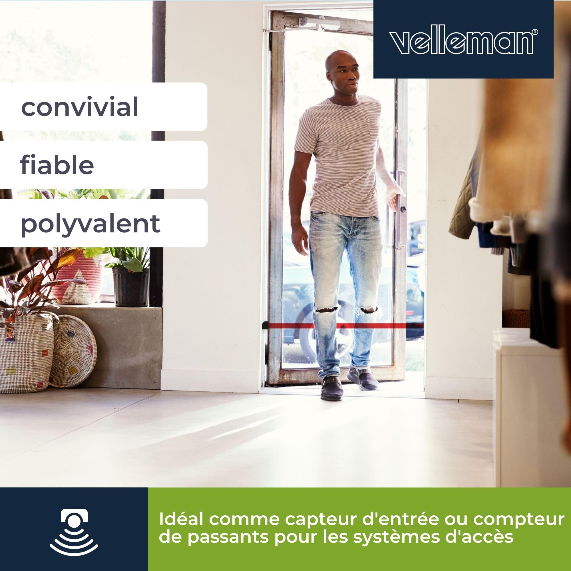 Velleman Barrière IR Filaire, portée de 7 m, IP44, détecteur d’entrée Infrarouge avec Alimentation 12 V, Haut-Parleur d’Alarme réglable et Technologie photoélectrique pour Le contrôle d’accès et la
