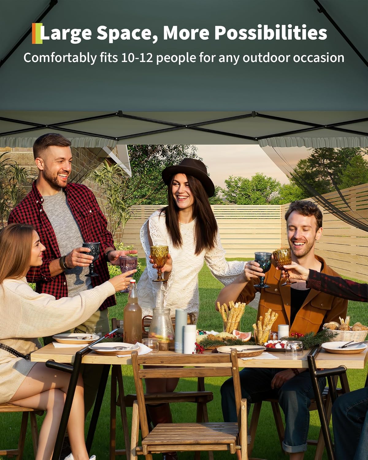Canopy Tent 12x12 ft, Pop Up Gazebo One-Push Setup with 4 SandBags for Backyard Parties and BBQs, Mosquito Netting & Height Adjustable - Green