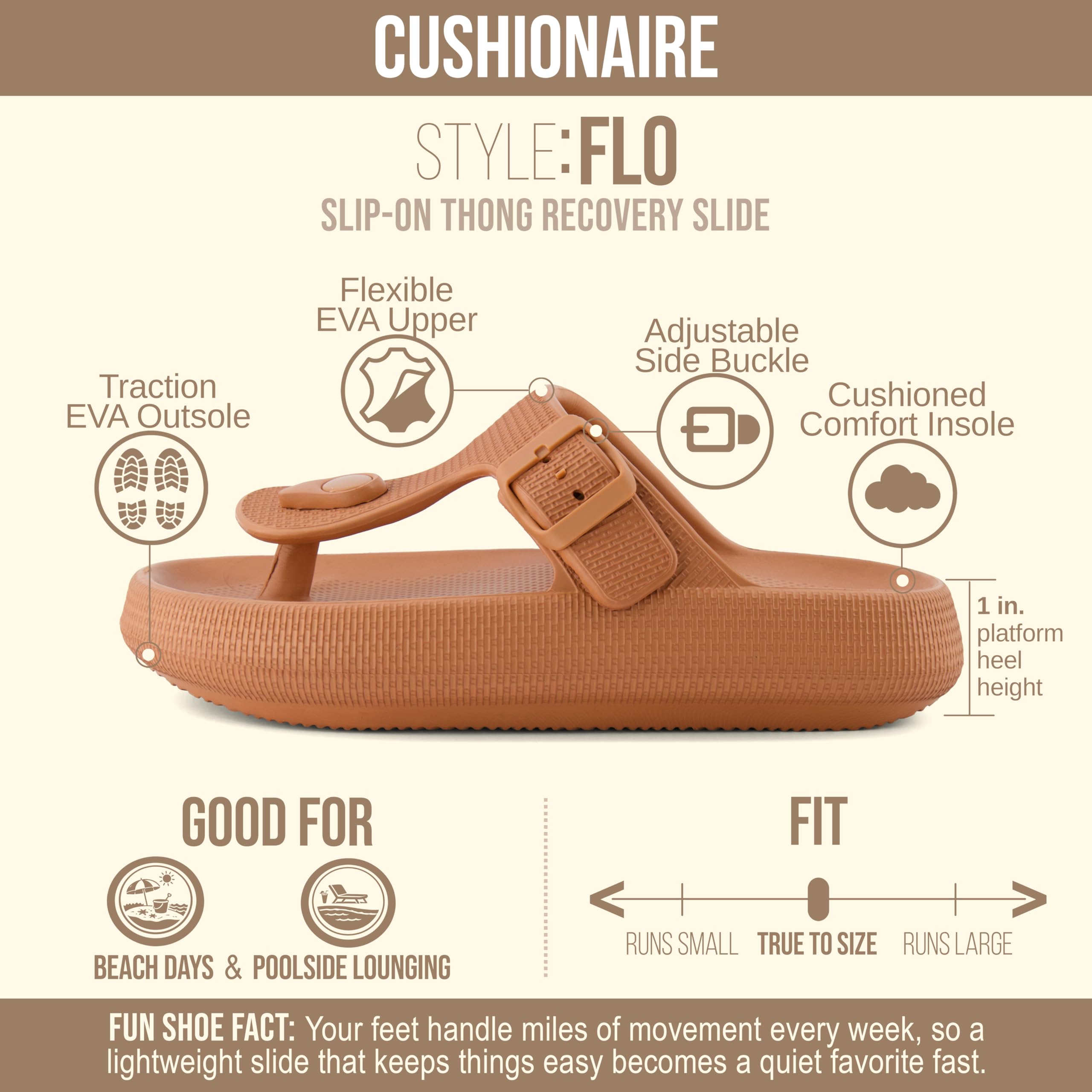 CUSHIONAIRE Flo Thong Recovery Cloud Pool Slide Sandale für Damen mit +Comfort