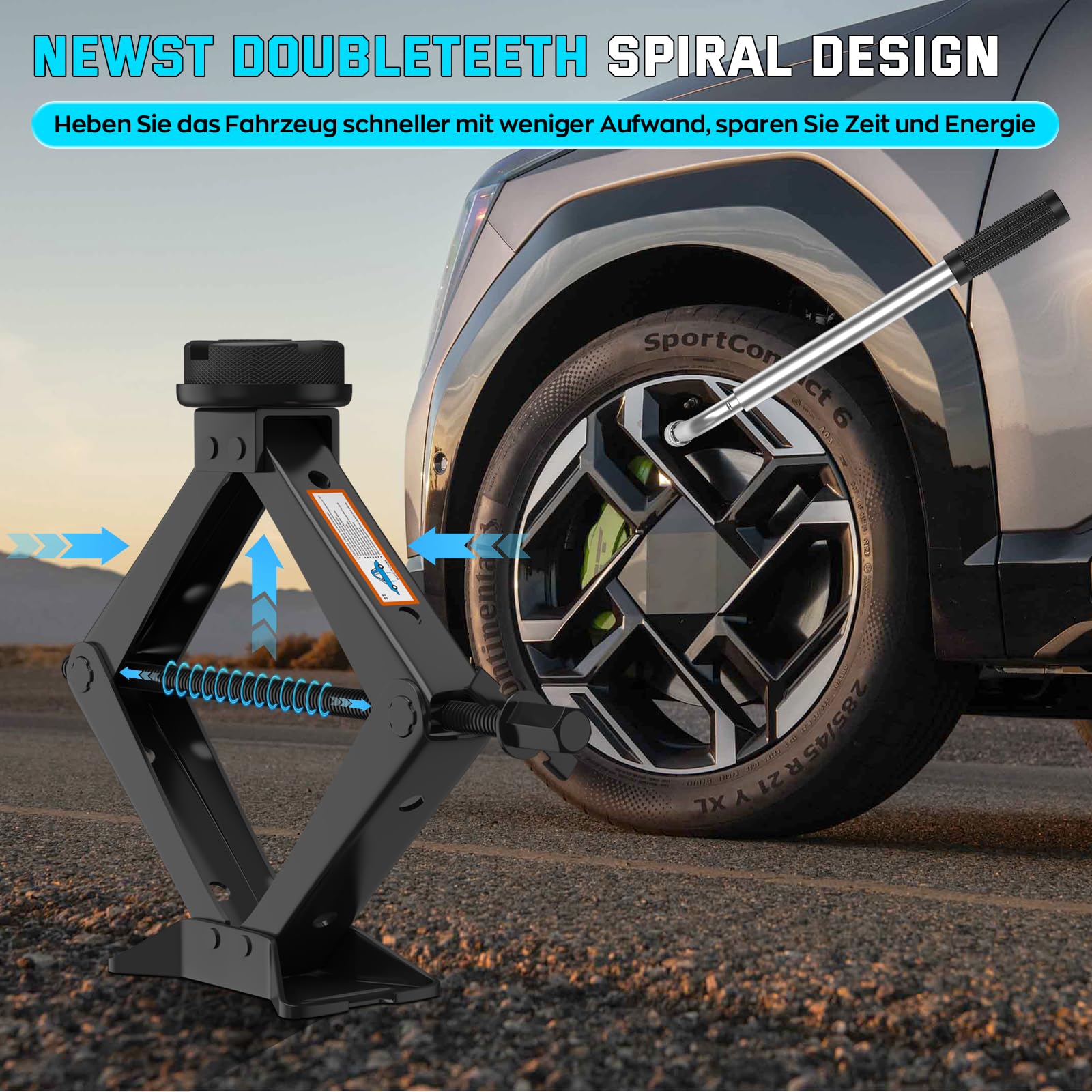 IMAYCC Nuevo Gato para Coche3T/3000kg, Kit de Gato Coche Universal con 2 Piezas Bloque de Goma, Portátil Kit de Emergencia con Llave de Tuercas de Rueda para SUV MPV Tesla