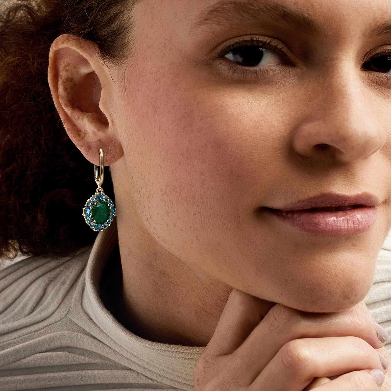 Ross-Simons 5.50 ct. t.w. Emerald and 2.80 ct. t.w. London Blue Topaz Drop Earrings in 18kt Gold Over Sterling
