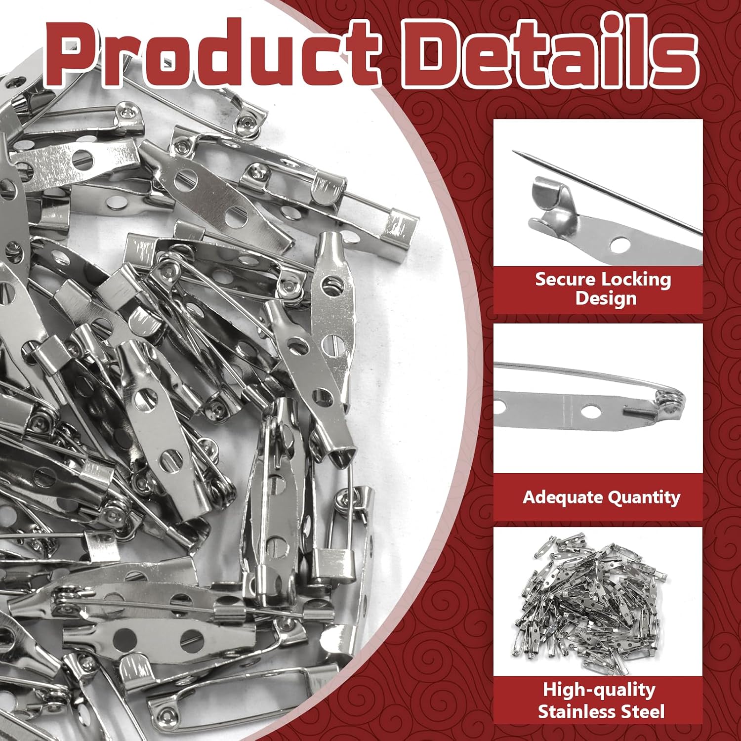 100Pcs Brooch Pin Backs Safety Bar Pin - 20MM, Metal Locking Pins Back Clasp Silver Small Jewelry Pins for Crafts Badges DIY Tag