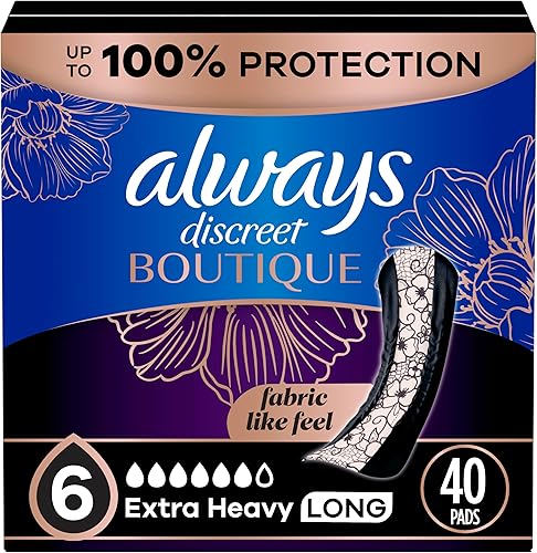 Always Discreet Boutique - Almohadillas para incontinencia para fugas de vejiga, absorción extra pesada, longitud larga, 40 unidades (2 paquetes de