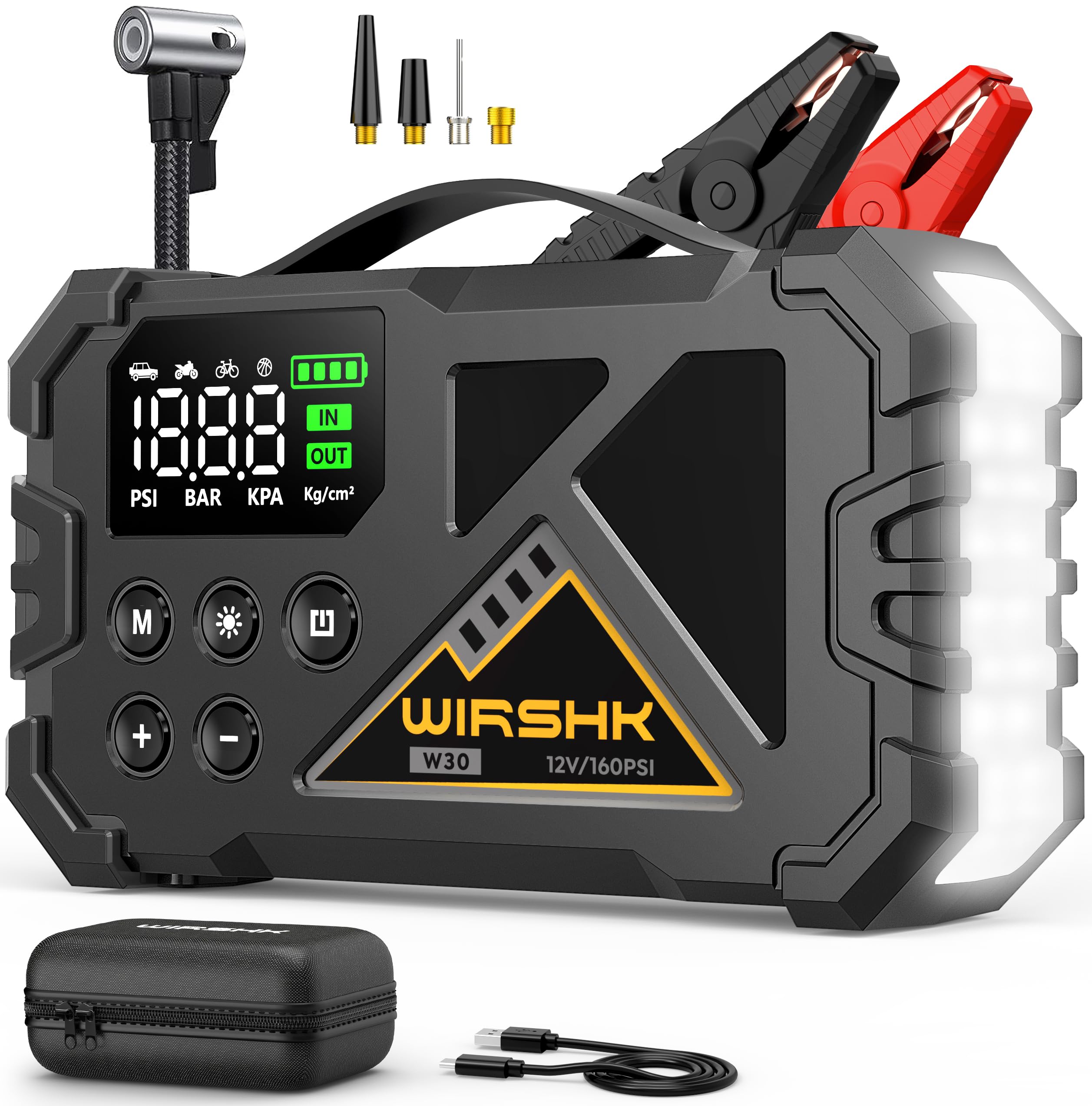 Avviatore Batteria Auto 8000A con Compressore Aria 160PSI,Jump Starter 12V per Benzina 8.0L e Diesel 10L,Display LCD Multifunzione con Visualizzazione Precisa,LED