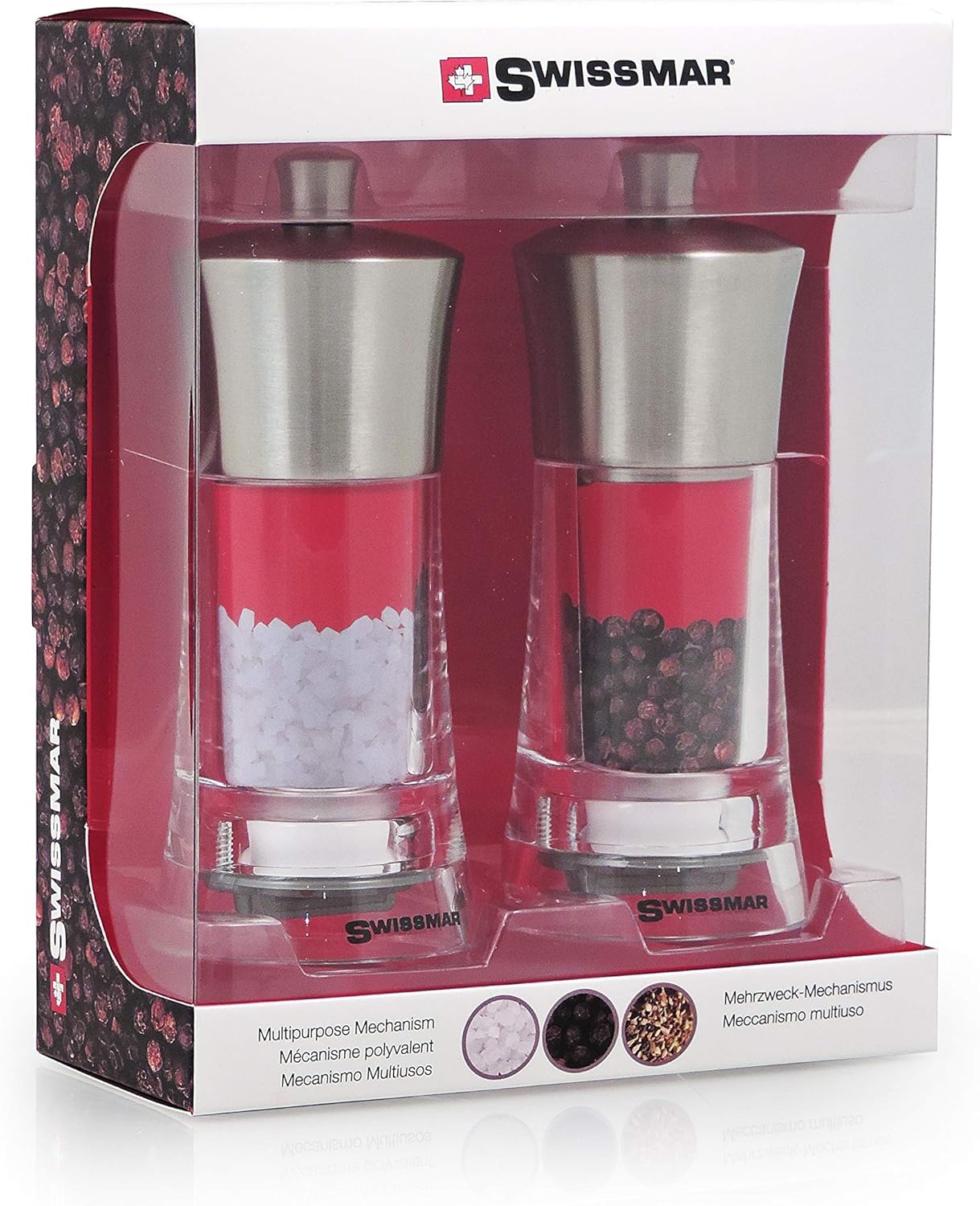 Swissmar Salt & Pepper Mill Set in Gift Box (Acrylic & Stainless Steel