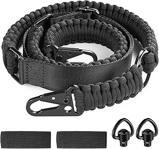 EZshoot Two Point Slings 550 Paracord Adjustable Strap with Metal Hook and Solid Swivels for Outdoor Black