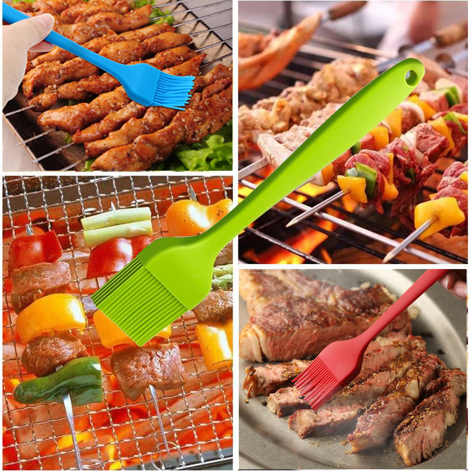 Cepillo de silicona para repostería, cepillo para barbacoa, salsa, marinada, carne, acristalamiento, aceite, resistente al calor, cocina, pastas, pasteles, apto para lavavajillas, 4 unidades