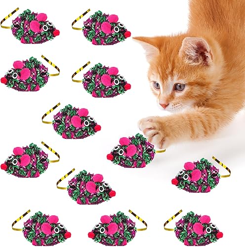 Miniatura 9 de SunGrow Paquete de 12 bolas arrugadas para gatos, juguetes de 2 pulgadas para mascotas de interior, mantiene a tu felino enérgico y emocionado con