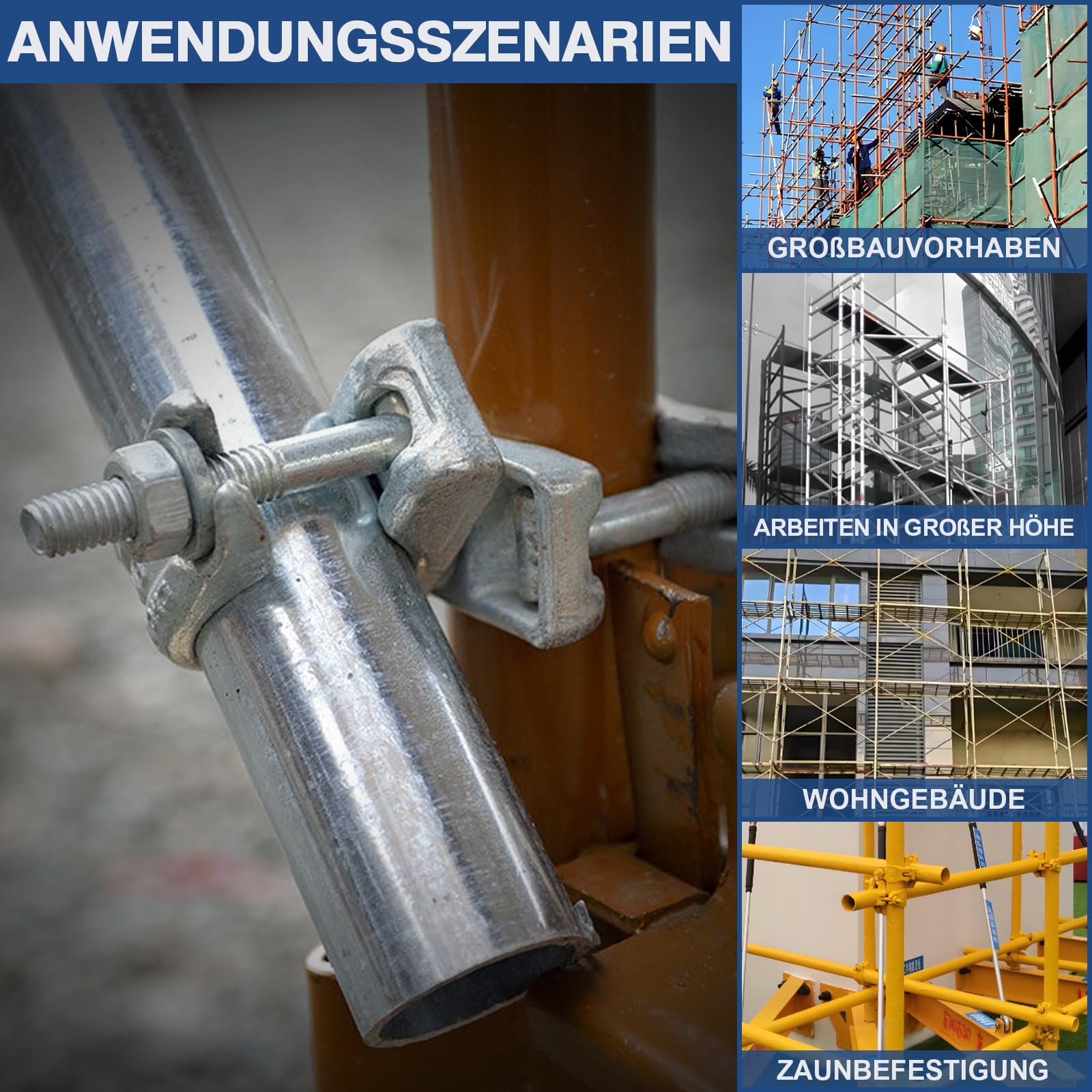 4 szt. sprzęgło obrotowe złącze rusztowania 48 x 48 mm obejma rusztowania zacisk rusztowania 360° do mocowania rusztowań prętów kotwiących