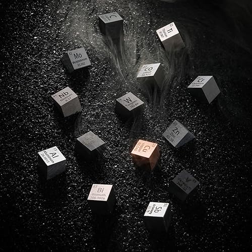 Miniatura 5 de Juego de 14 cubos de elementos de densidad, cubos de metal puro, mesa periódica, cubos de tungsteno, titanio, bismuto, aluminio, hierro, cobre, etc.