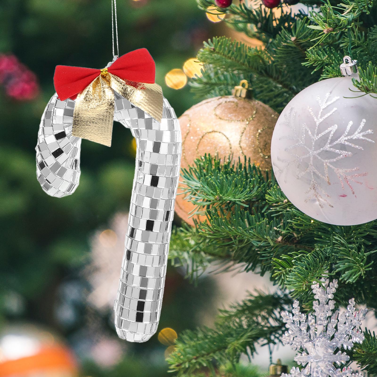 TOYANDONA 5 Stück Weihnachtsbaum Anhänger in Zuckerstangenform aus Glas | Hängender Schmuck mit Spiegeloberfläche, Elegant und Kreativ, für Christbaum, Dekorativ
