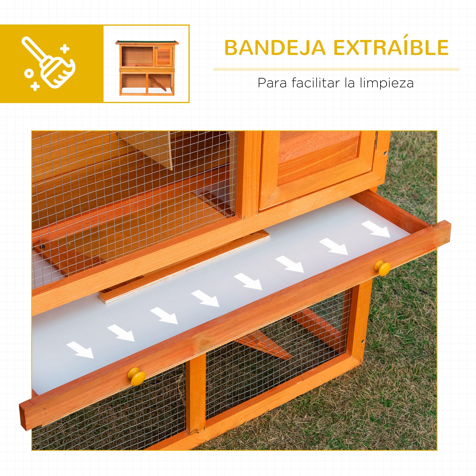 PawHut Conejera Madera Jaula para Conejos 90x45x80cm