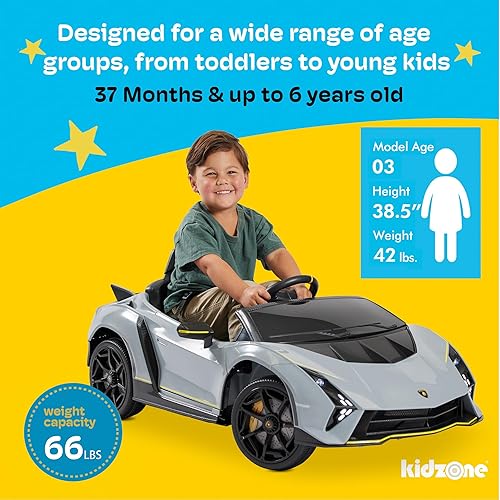 Miniatura 2 de Kidzone Lamborghini Autentica de edición limitada de 12 V, vehículo eléctrico de juguete para niños y niños pequeños, automóvil deportivo a batería