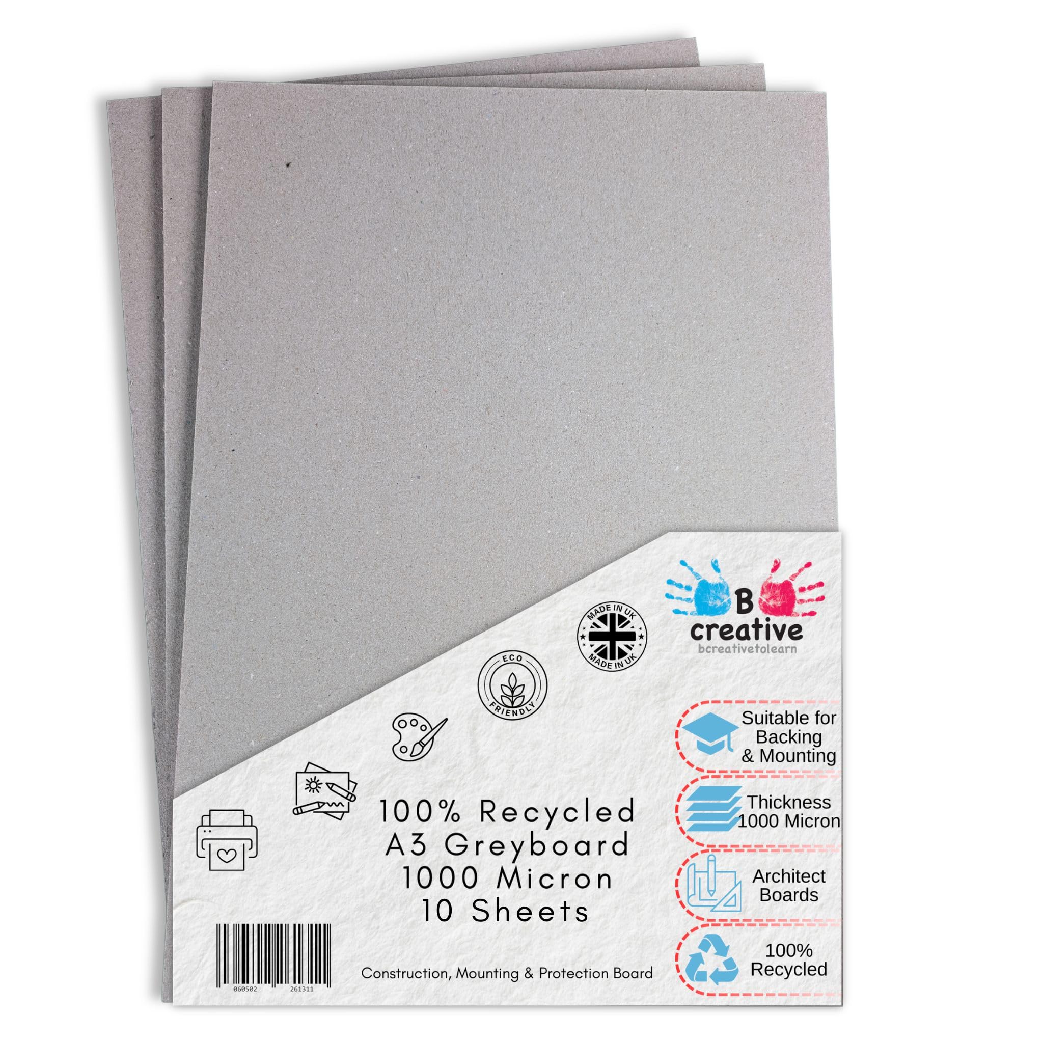 BCreativetolearn A3 Greyboard 29.7 x 42 cm 1000 Micron (1mm) 10 Sheets – Thick Recycled Mount Board for Backing, Model Making & Presentation