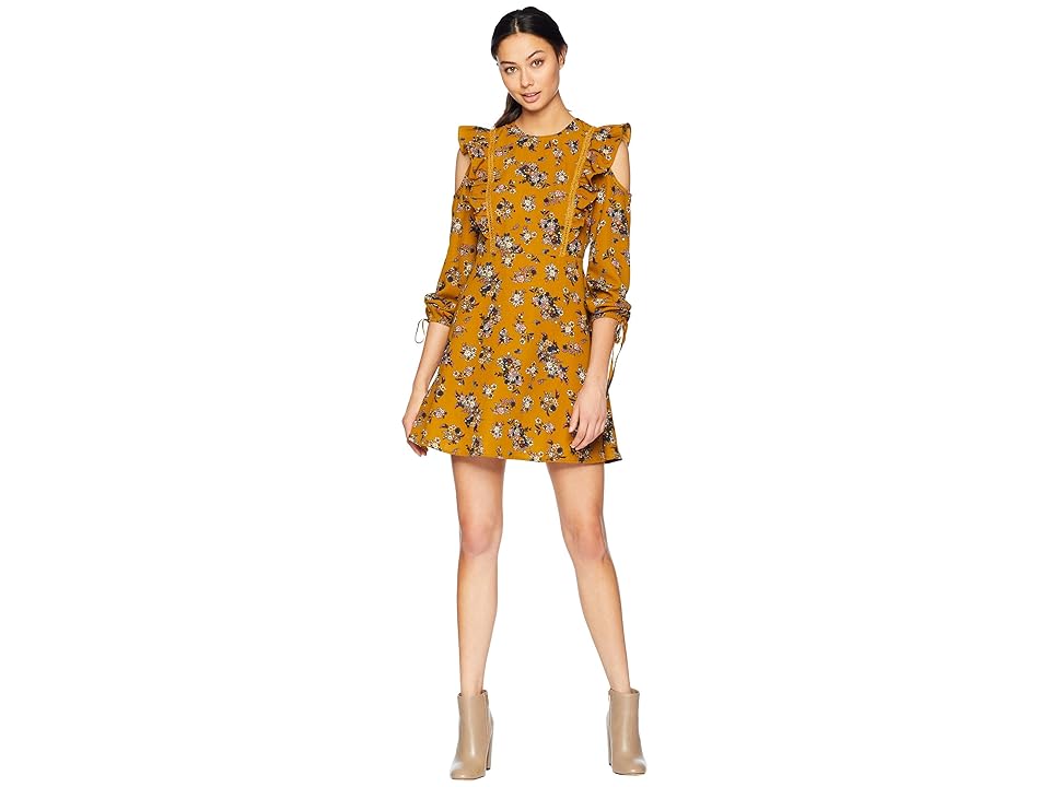 

MOON RIVER Mini Floral Print Dress (Golden Rod) Women's Dress