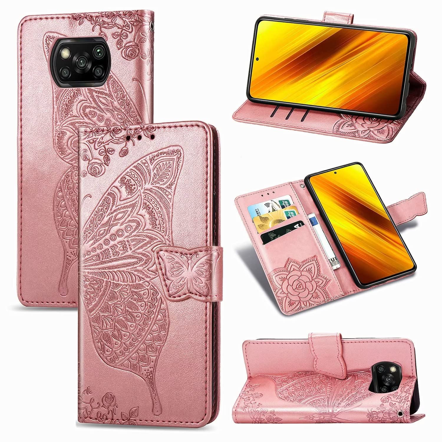 MOJIA Cover Portafoglio Per Xiaomi Poco X6 Pro 5G - Custodia In Pelle PU Con Antifurto RFID E Supporto - Blu